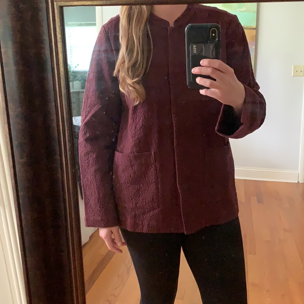 Eileen Fisher Burgundy Textured Open-Front Jacket - Picture 3 of 16